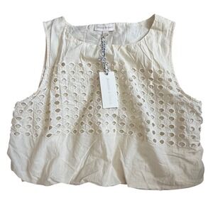 Jennifer & Grace Ecru Eyelet Sleeveless Bubble Hem Womens L NEW